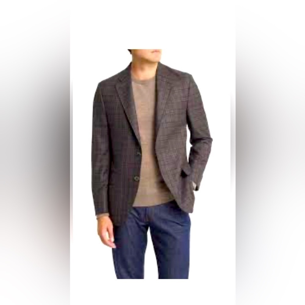 Lauren By Ralph Lauren wool blend black label 2-Button Blazer, Brown/Gre…